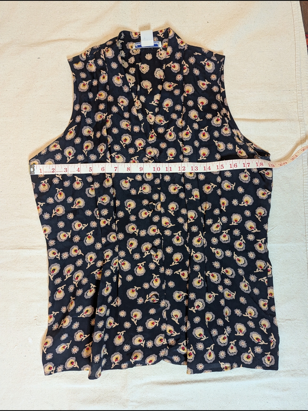 Anna And Frank Navy Silk Floral Sleeveless Button-Front Blouse - Picture 8 of 12